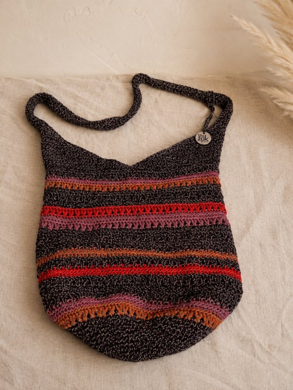 The Sak Crochet Shoulder Bag Striped Boho Hobo Crossbody Vintage Y2K
